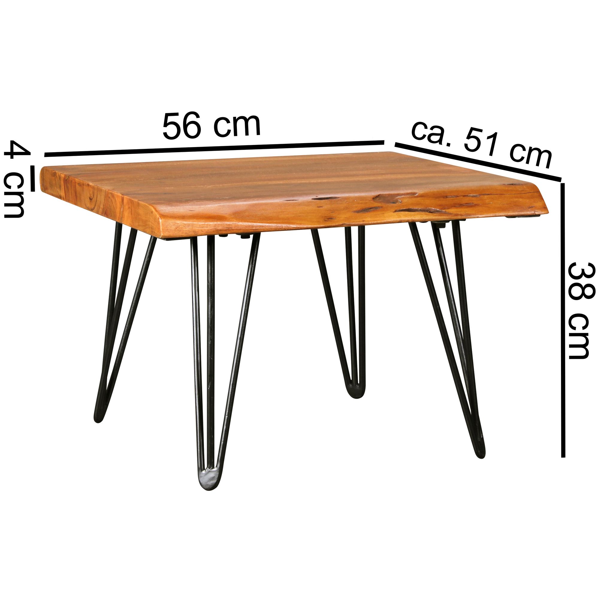 Couchtisch Baumkante 56x38x51 cm Sheesham Massivholz Metallbeine Wohnzimmertisch – Ansicht 3
