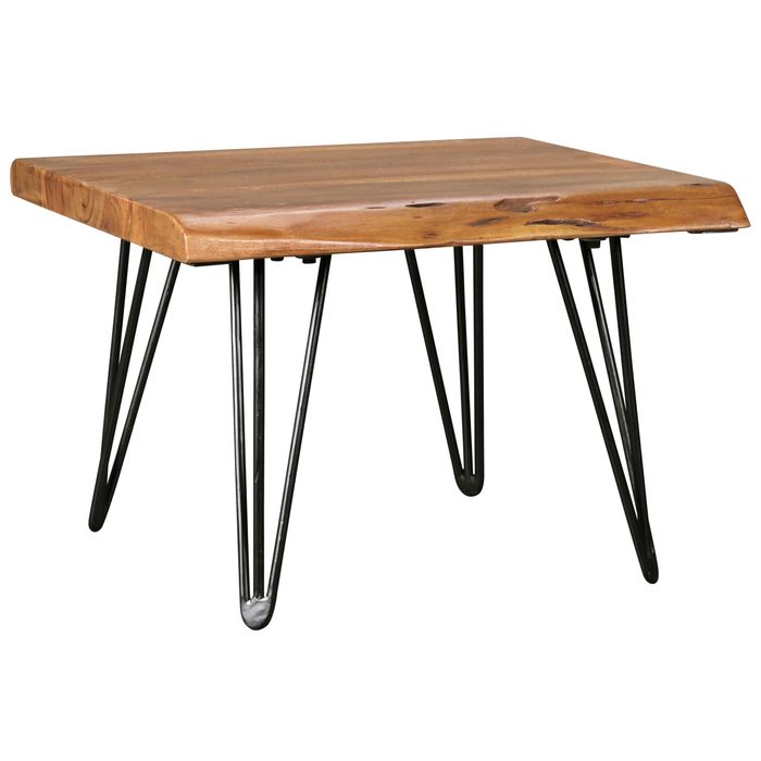FineBuy Design Couchtisch Massivholz Tisch Baumkante 56 x 38 x 51 cm, Sheesham Holztisch mit Metallbeinen, Wohnzimmertisch im rustikalen Landhausstil
