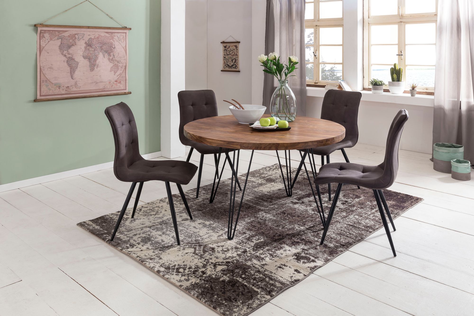Esszimmertisch Rund Ø 120 cm Massivholz Sheesham Esstisch Küchentisch Landhaus – Ansicht 2