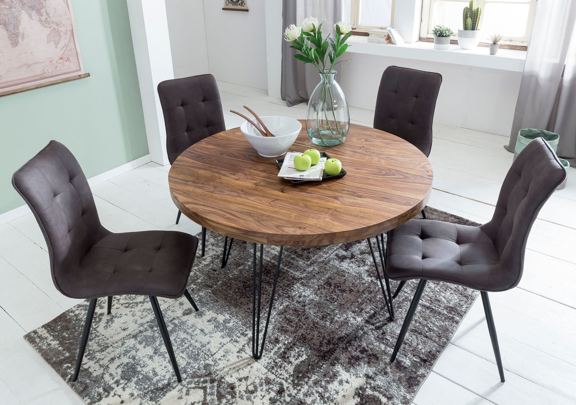 Esszimmertisch Rund Ø 120 cm Massivholz Sheesham Esstisch Küchentisch Landhaus – Ansicht 4