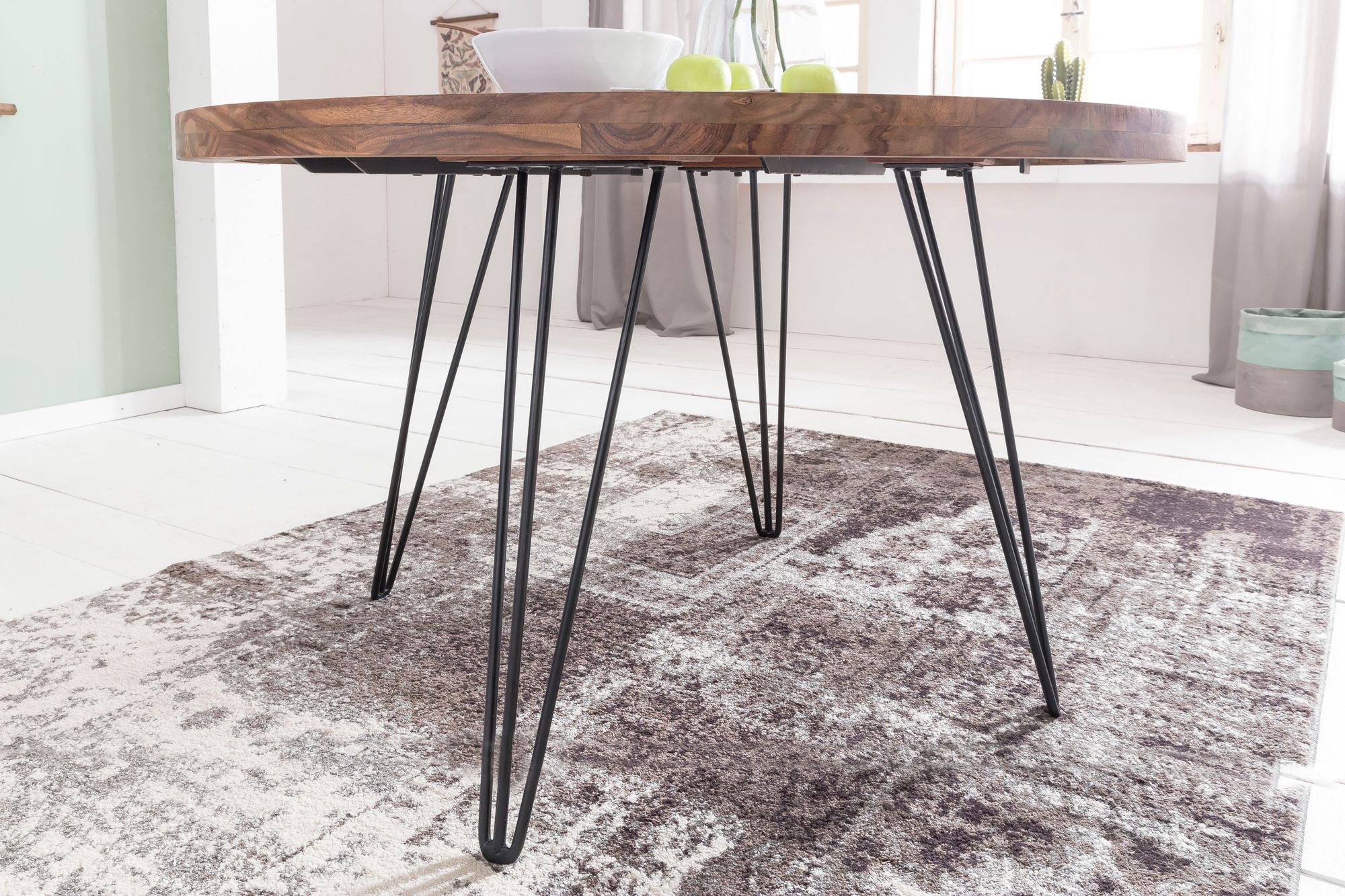 Esszimmertisch Rund Ø 120 cm Massivholz Sheesham Esstisch Küchentisch Landhaus – Ansicht 5