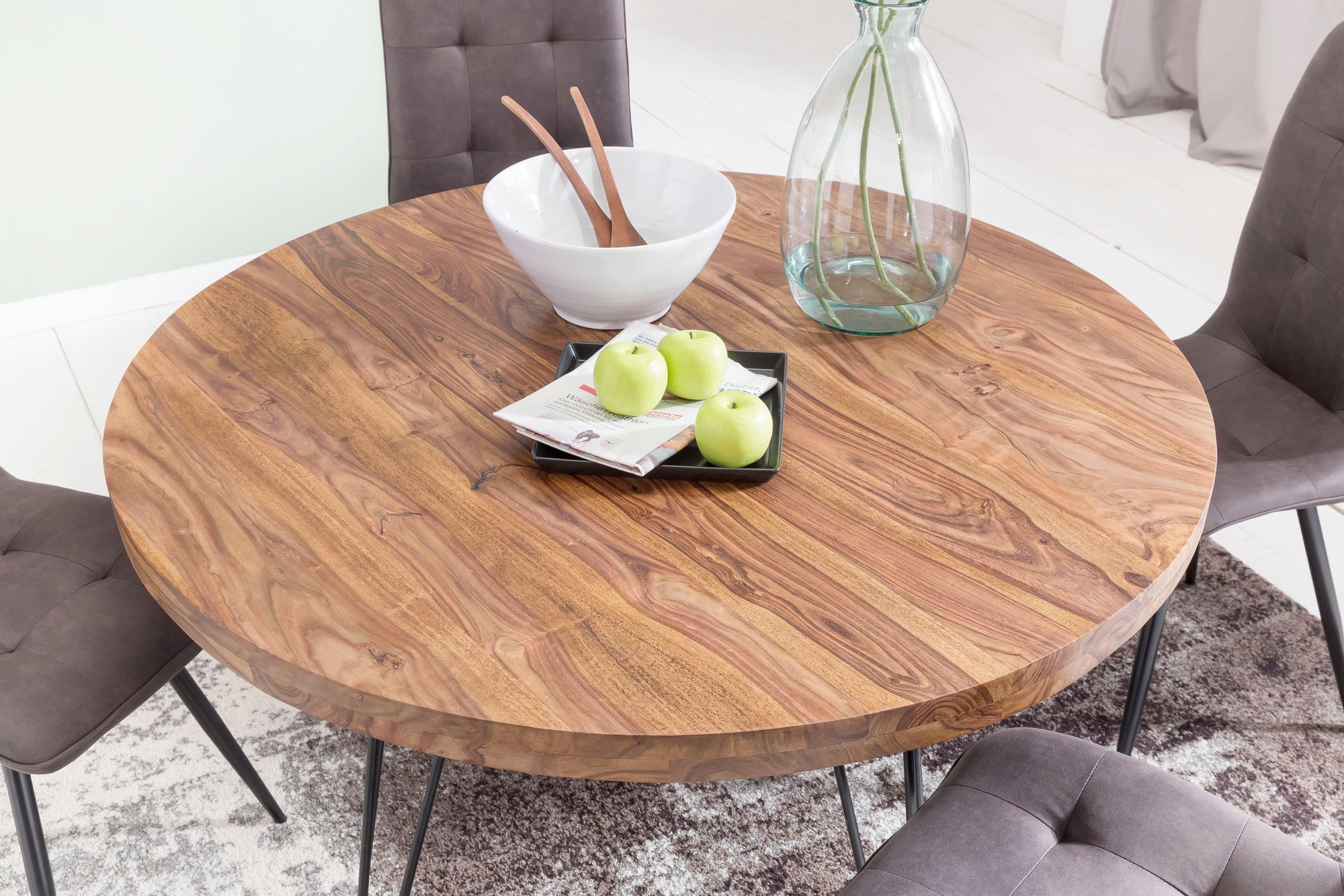 Esszimmertisch Rund Ø 120 cm Massivholz Sheesham Esstisch Küchentisch Landhaus – Ansicht 6