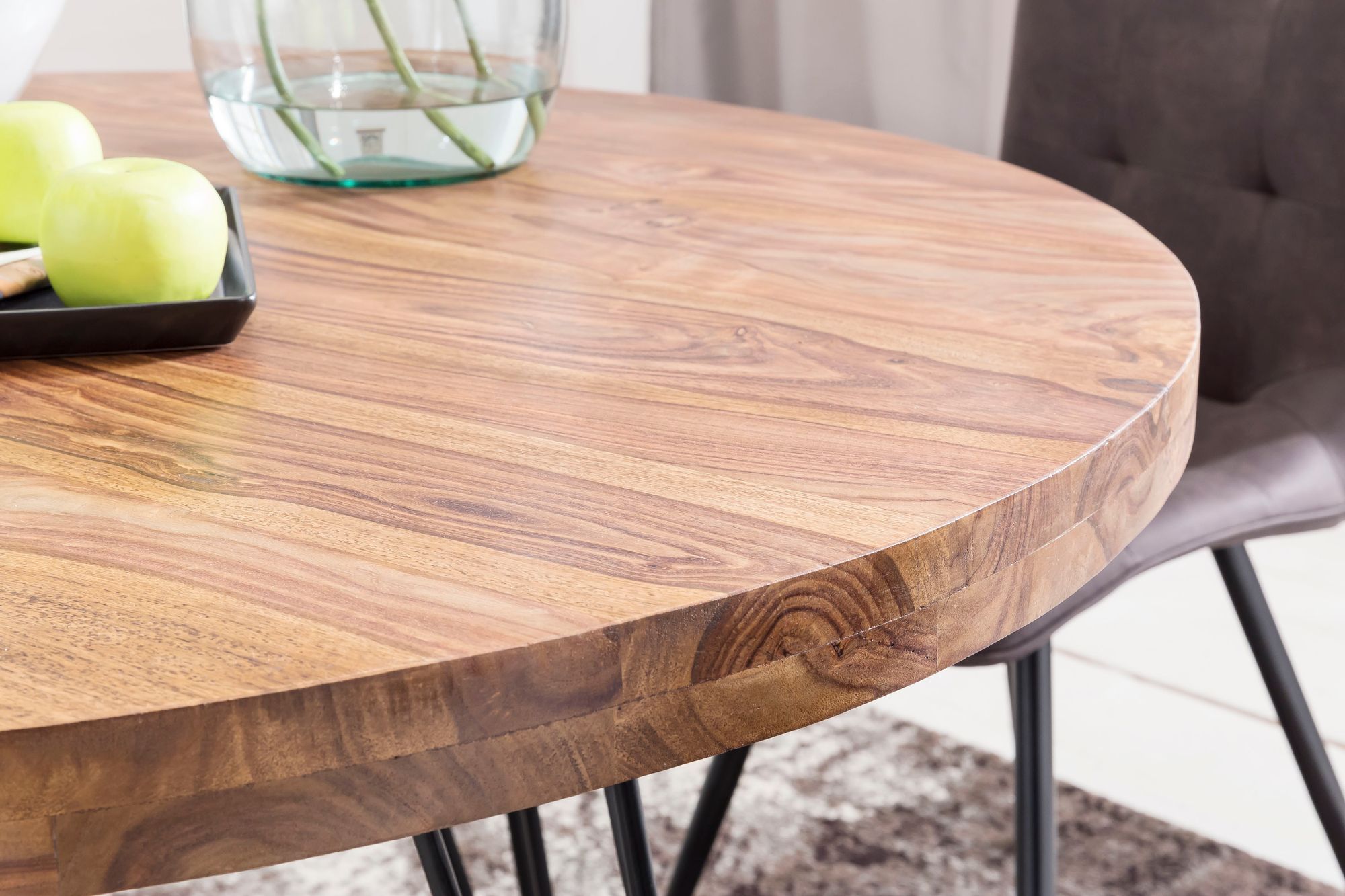 Esszimmertisch Rund Ø 120 cm Massivholz Sheesham Esstisch Küchentisch Landhaus – Ansicht 7