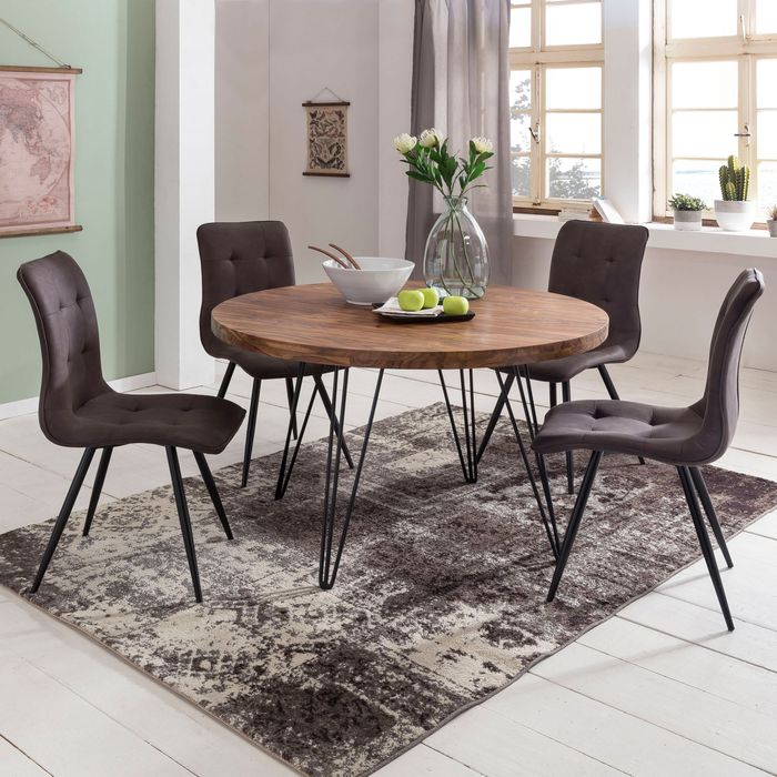 FineBuy Design Esszimmertisch BAGLI rund Ø 120 x 78 cm Sheesham Massiv-Holz, Landhaus Esstisch braun, Tisch für Esszimmer Küchentisch 4 Personen 4250950273290