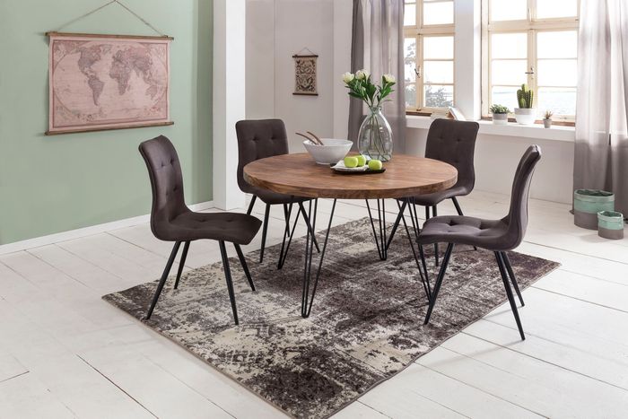 FineBuy Design Esszimmertisch BAGLI rund Ø 120 x 78 cm Sheesham Massiv-Holz, Landhaus Esstisch braun, Tisch für Esszimmer Küchentisch 4 Personen 4250950273290