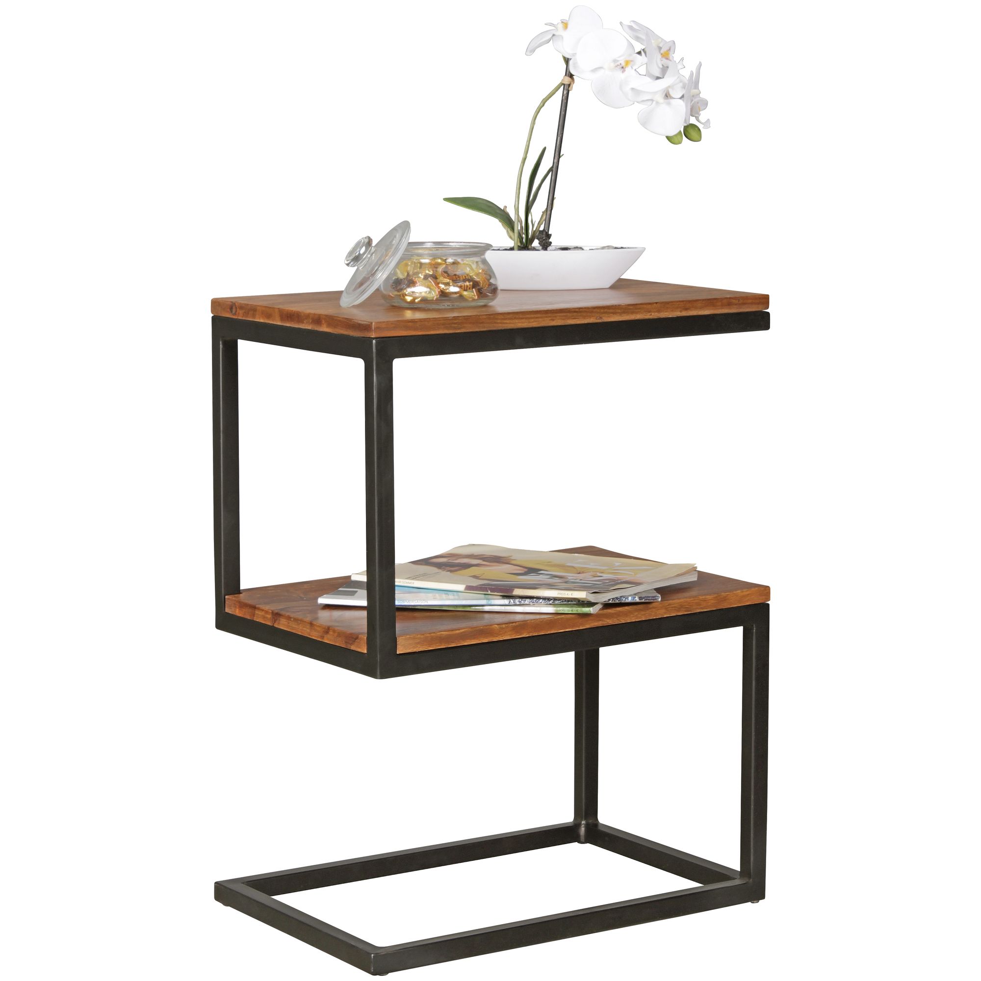 Beistelltisch S-Form Massivholz Metall Wohnzimmertisch Anstelltisch Landhaus – Ansicht 6