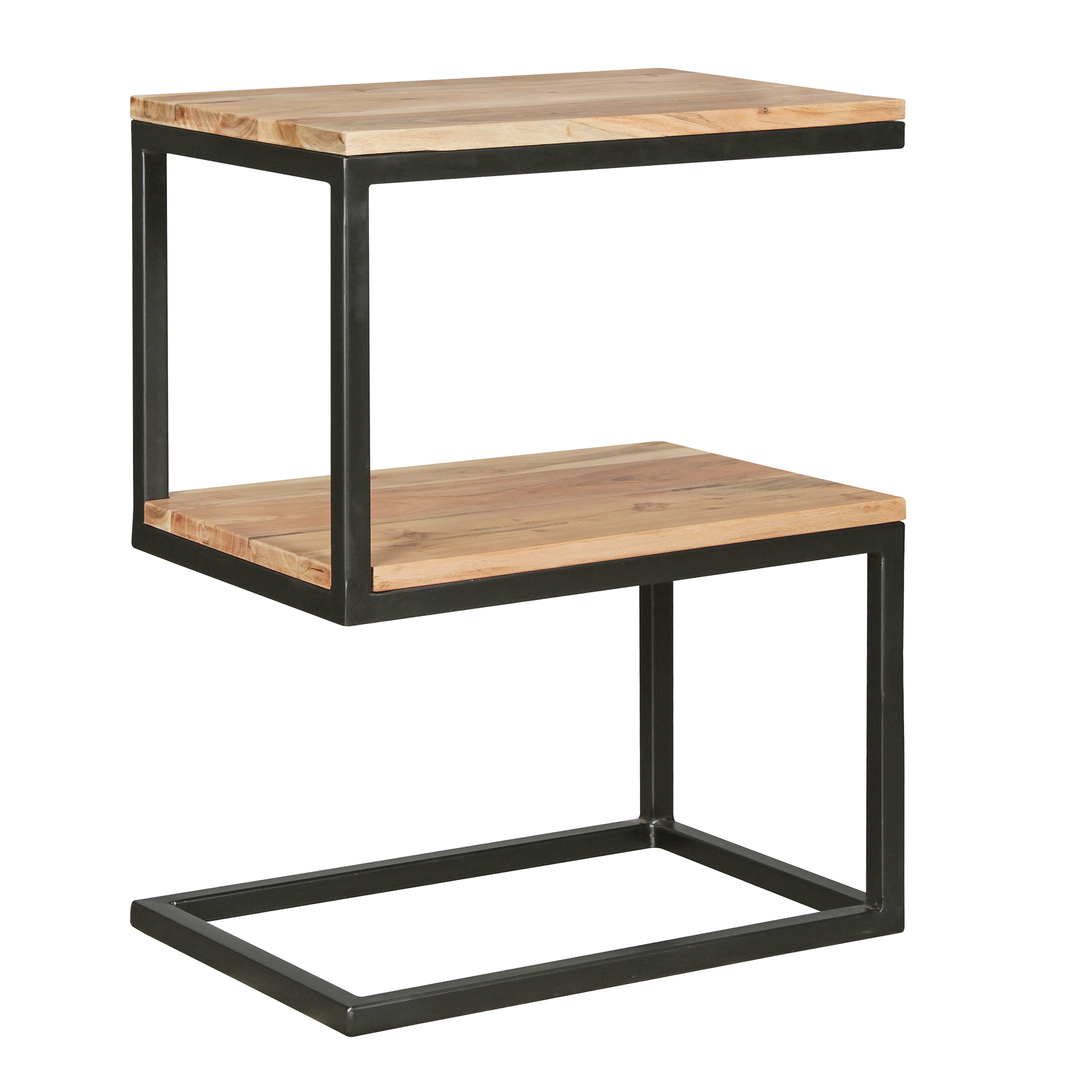 FineBuy Beistelltisch S-Form Massivholz / Metall 45 x 60 x 30 cm, Design Wohnzimmertisch Landhaus-Stil, Anstelltisch Ablagetisch eckig