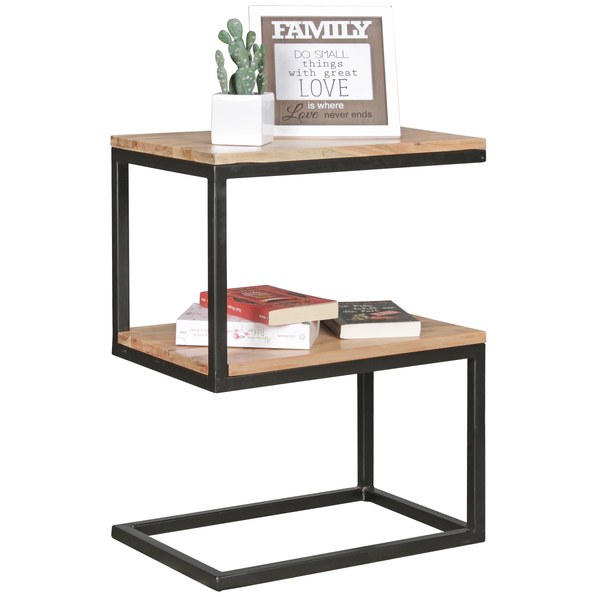 Beistelltisch S-Form Massivholz Metall Wohnzimmertisch Anstelltisch Landhaus – Ansicht 6