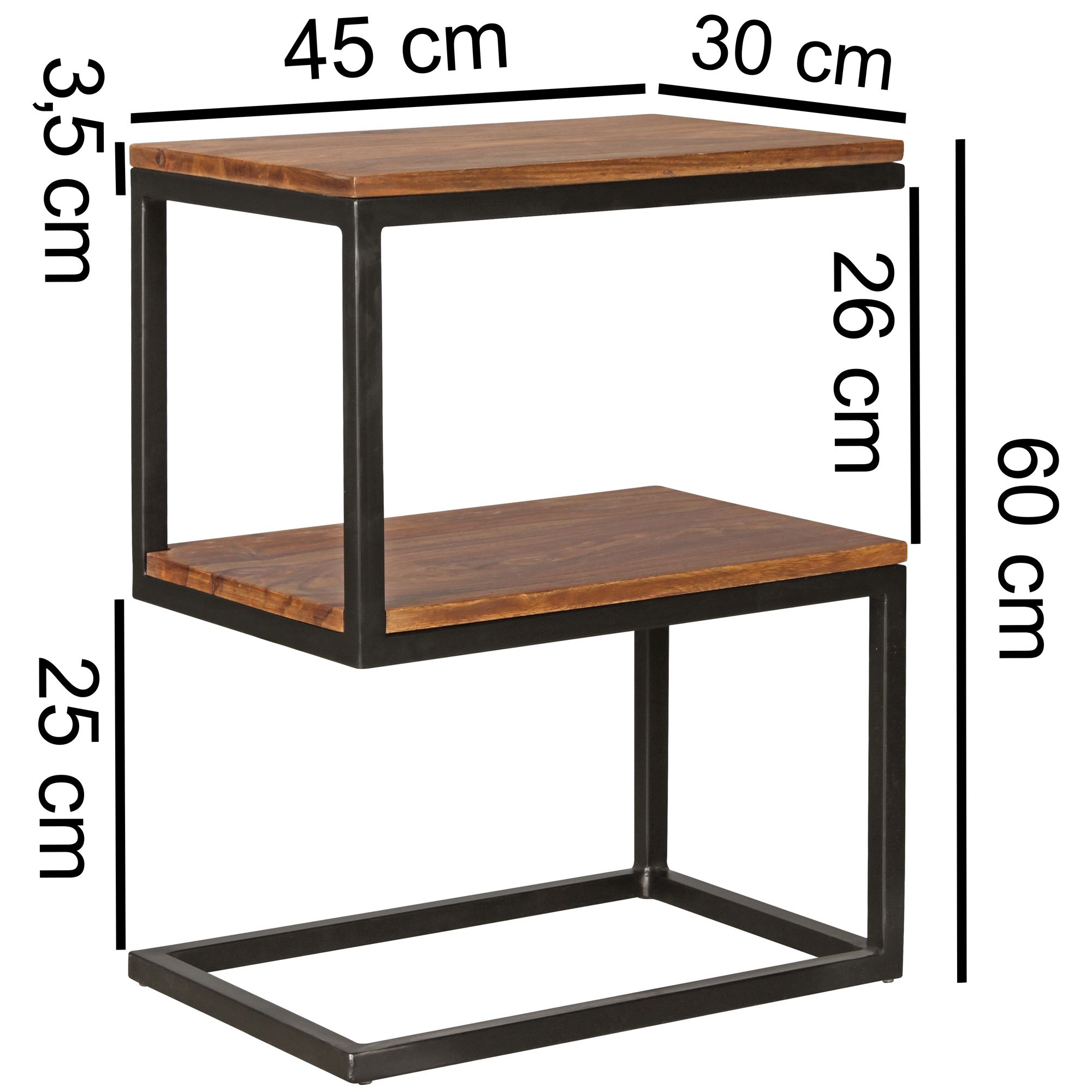 Beistelltisch S-Form Massivholz Metall Wohnzimmertisch Anstelltisch Landhaus – Ansicht 2