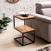 Beistelltisch S-Form Massivholz Metall Wohnzimmertisch Anstelltisch Landhaus – Ansicht 1