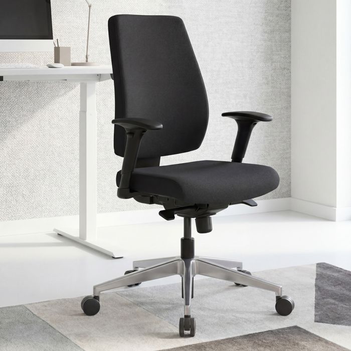 FineBuy Bürostuhl DARIUS mit Stoff-Bezug, Design Schreibtisch-Stuhl mit Synchromechanik & Armlehnen, Drehstuhl Drehsessel ergonomisch 120 kg