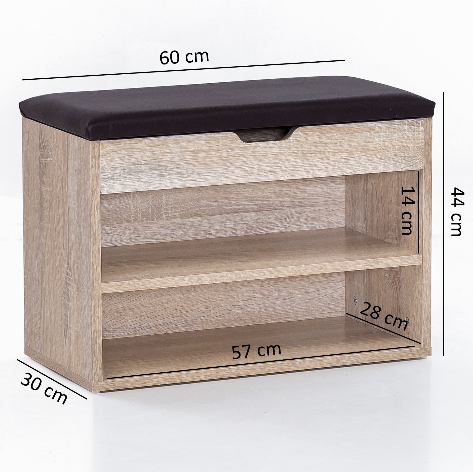 Schuhregal mit Klappdeckel und gepolstertem Sitz 60x30x40 cm Schuhbank Flurbank Garderobenbank – Ansicht 3