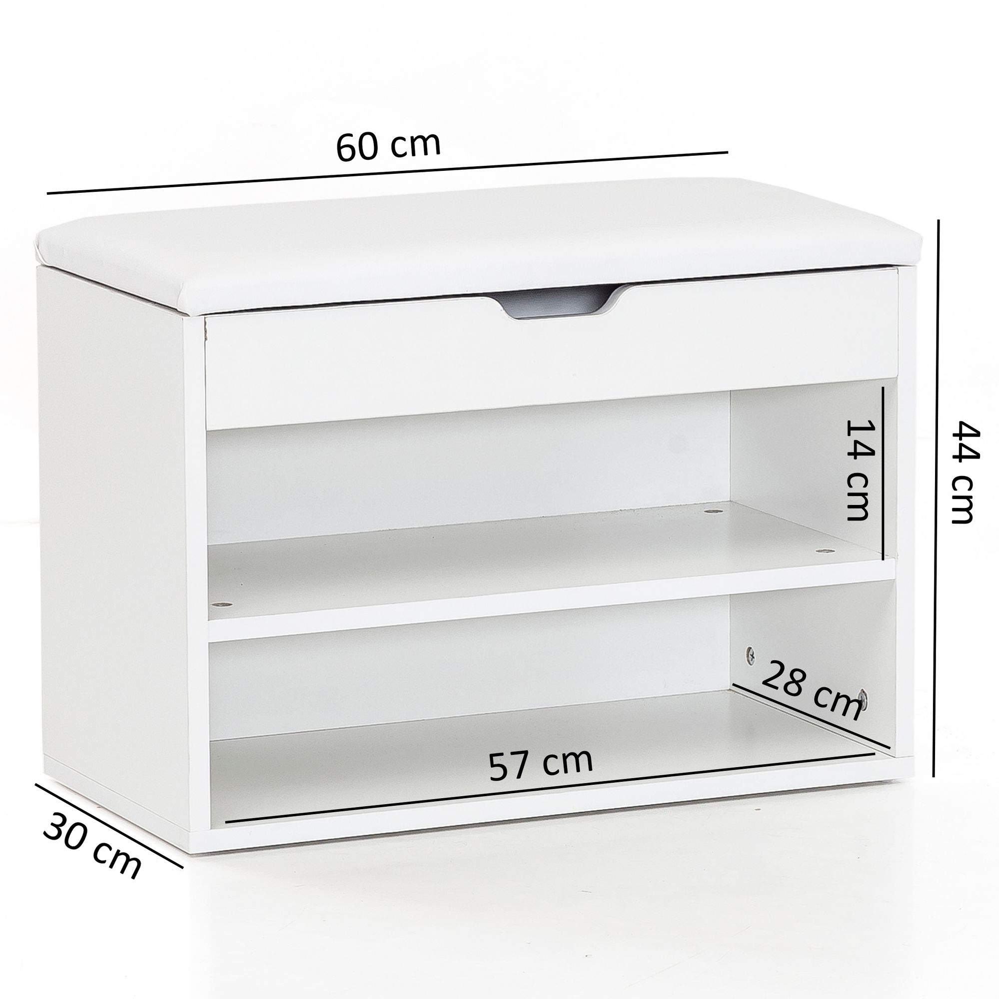Schuhregal mit Klappdeckel und gepolstertem Sitz 60x30x40 cm Schuhbank Flurbank Garderobenbank – Ansicht 3