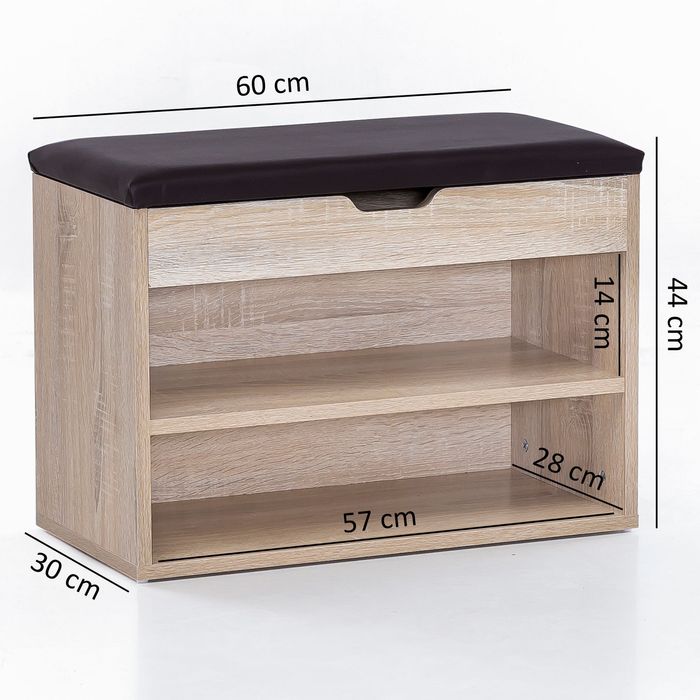 Schuhregal mit Klappdeckel und gepolstertem Sitz 60x30x40 cm Schuhbank Flurbank Garderobenbank – Maßzeichnung