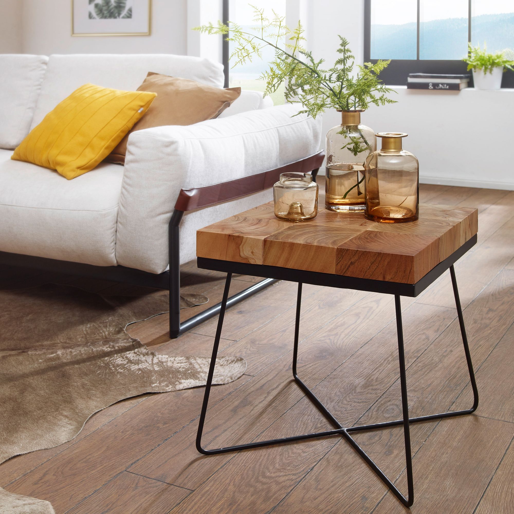 Beistelltisch Akazie 45x45cm Massivholz Telefontisch Couchtisch Tisch Wohnzimmer – Ansicht 1