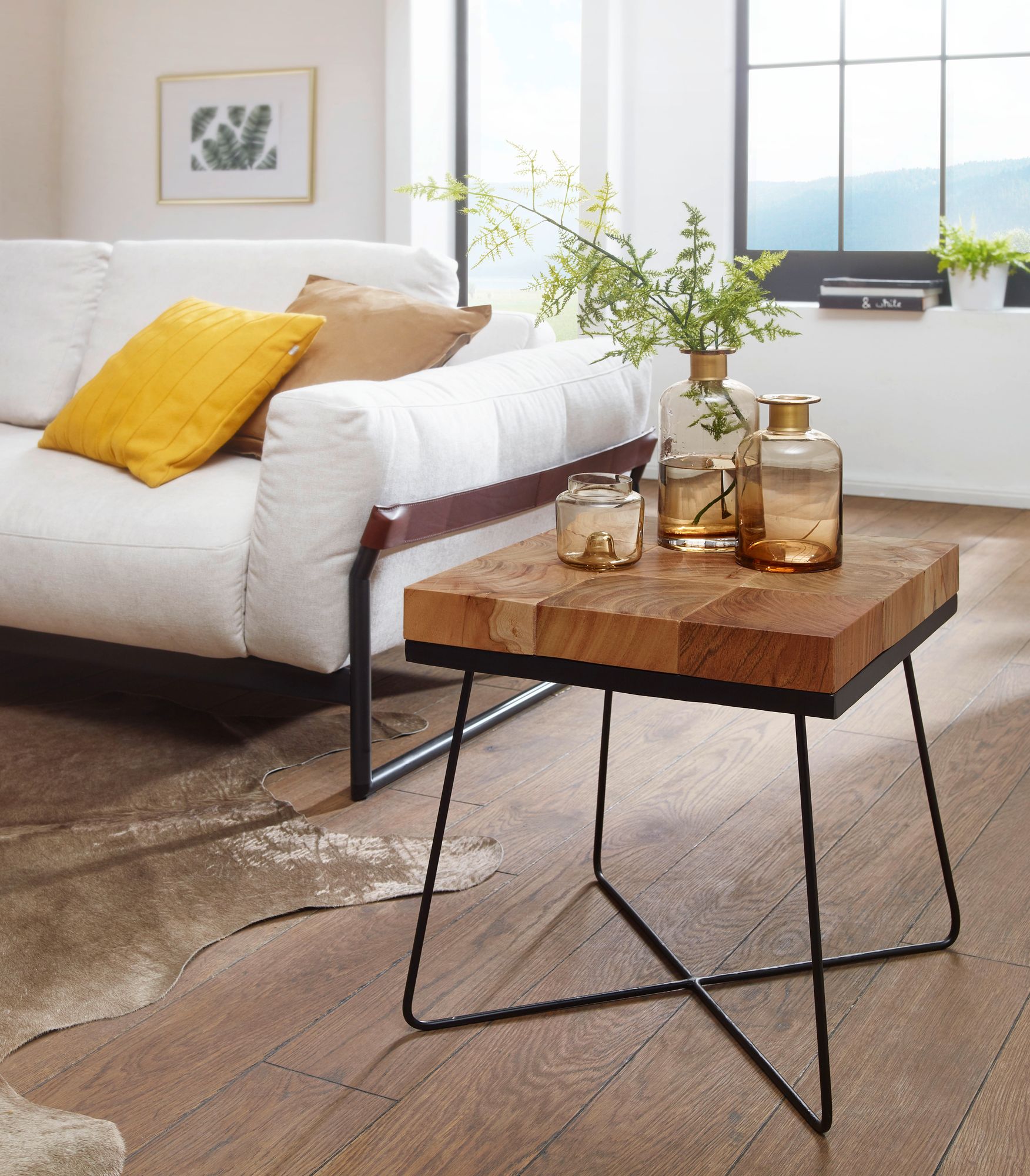 Beistelltisch Akazie 45x45cm Massivholz Telefontisch Couchtisch Tisch Wohnzimmer – Ansicht 2