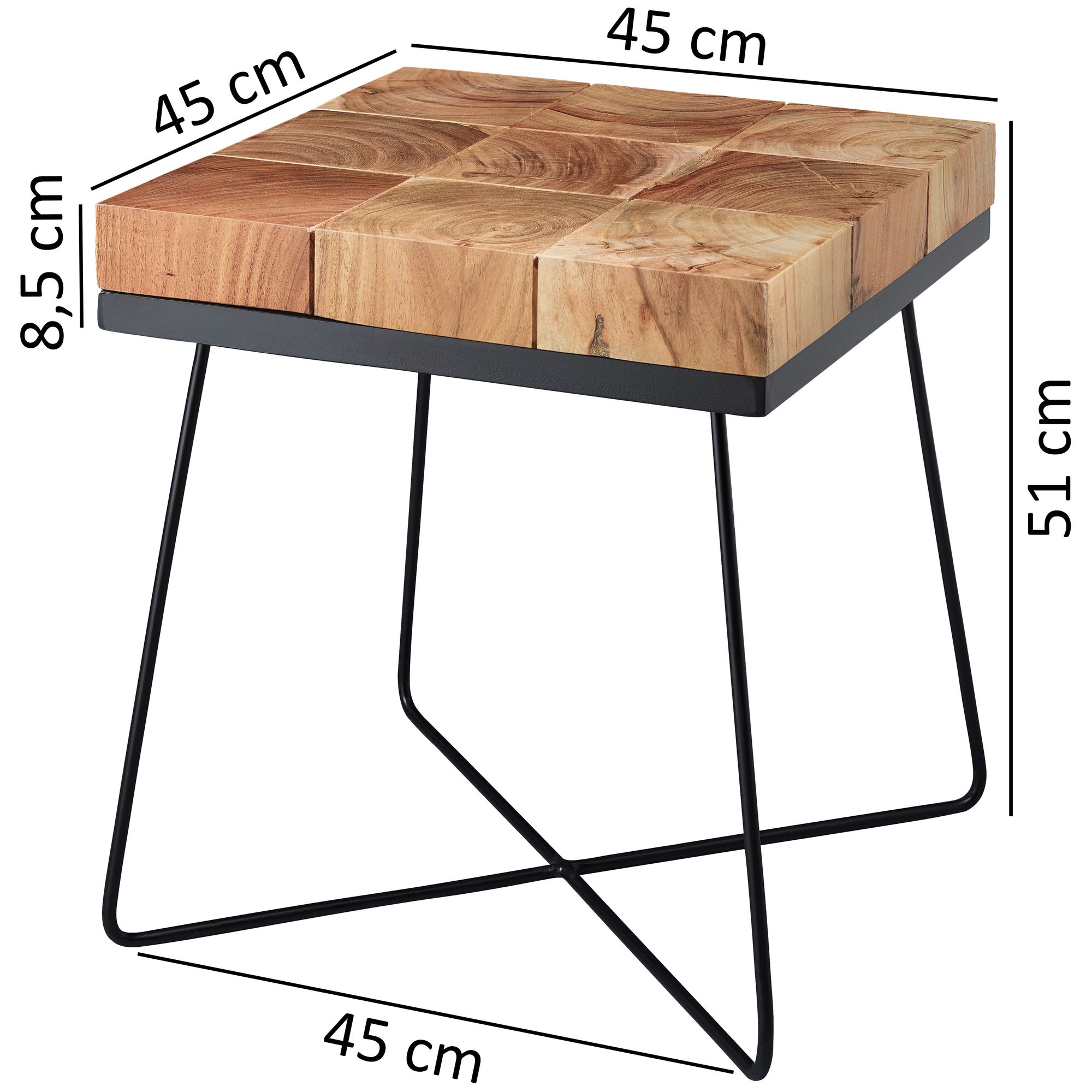 Beistelltisch Akazie 45x45cm Massivholz Telefontisch Couchtisch Tisch Wohnzimmer – Ansicht 3