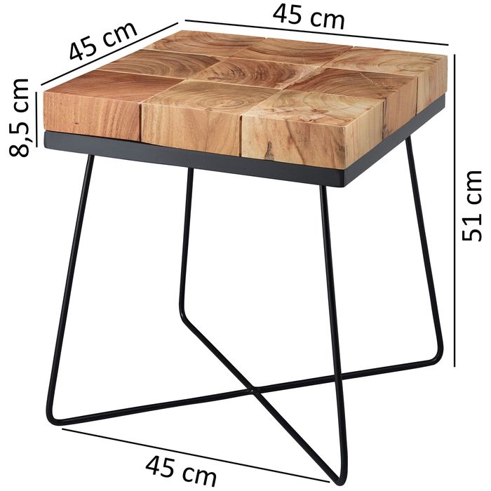 Beistelltisch Akazie 45x45cm Massivholz Telefontisch Couchtisch Tisch Wohnzimmer – Maßzeichnung
