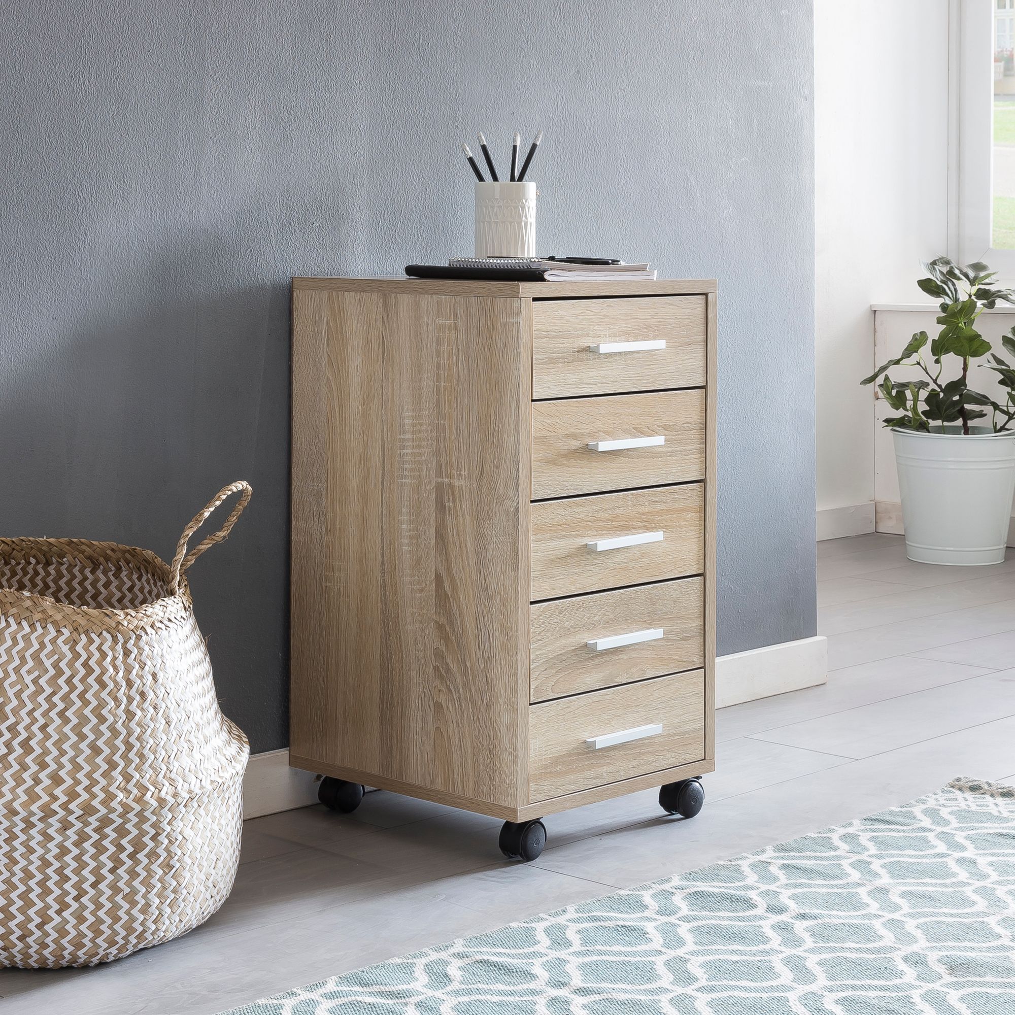 Rollcontainer Holz Rollen Standcontainer 33x63x38cm Schreibtischcontainer – Ansicht 1
