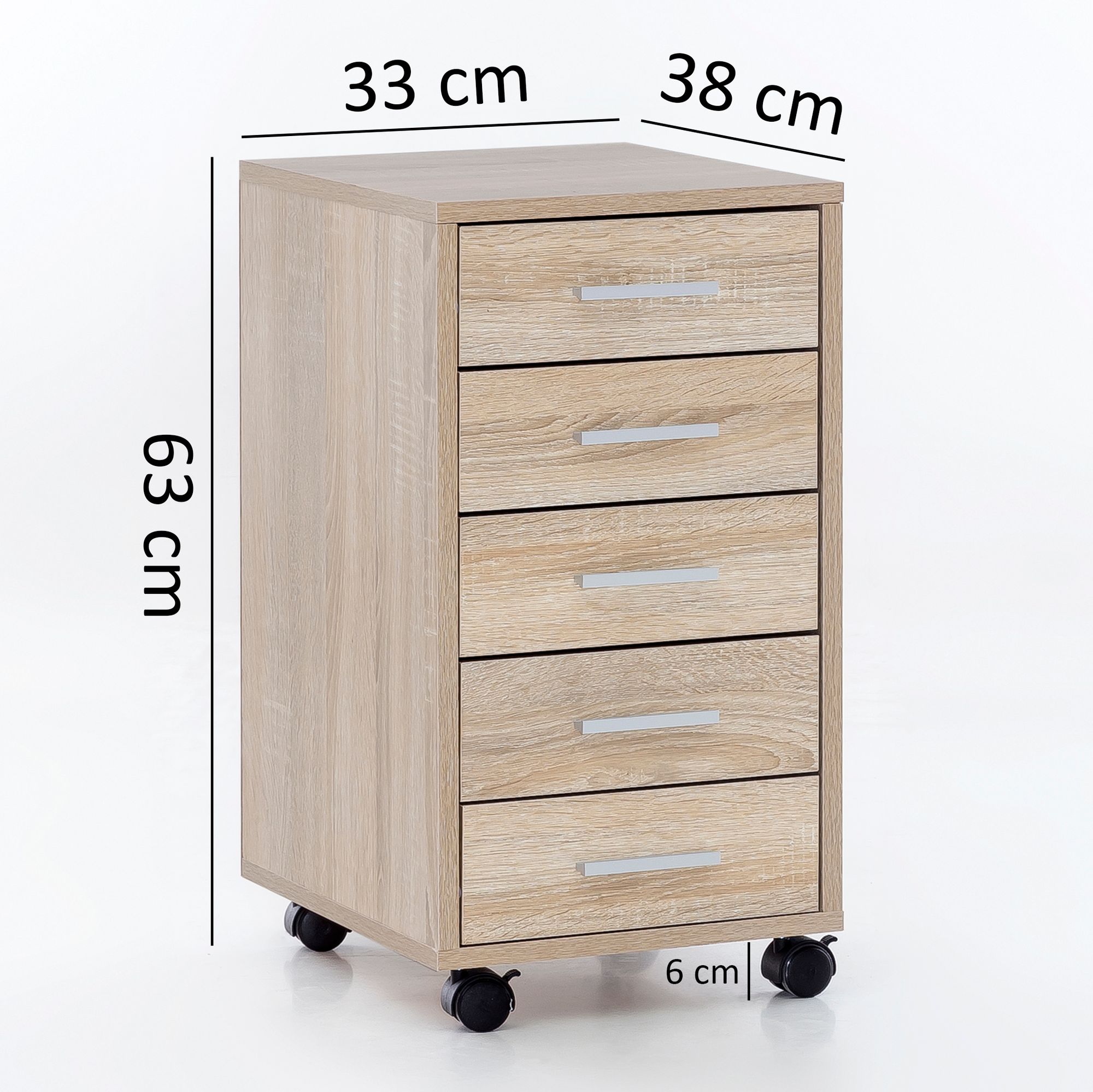 Rollcontainer Holz Rollen Standcontainer 33x63x38cm Schreibtischcontainer – Ansicht 3