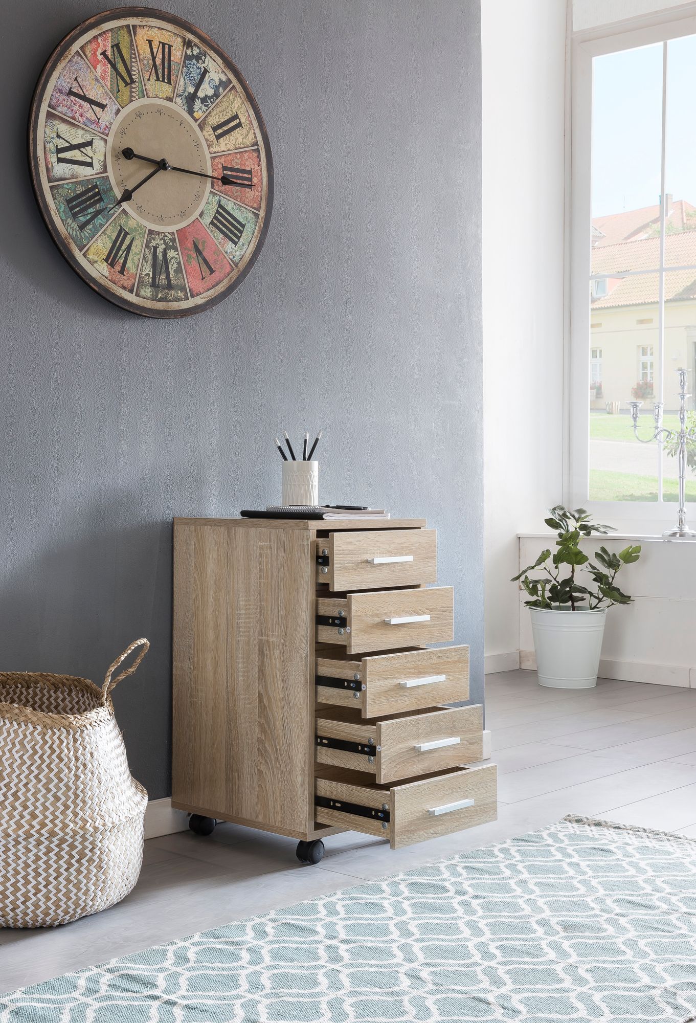 Rollcontainer Holz Rollen Standcontainer 33x63x38cm Schreibtischcontainer – Ansicht 2