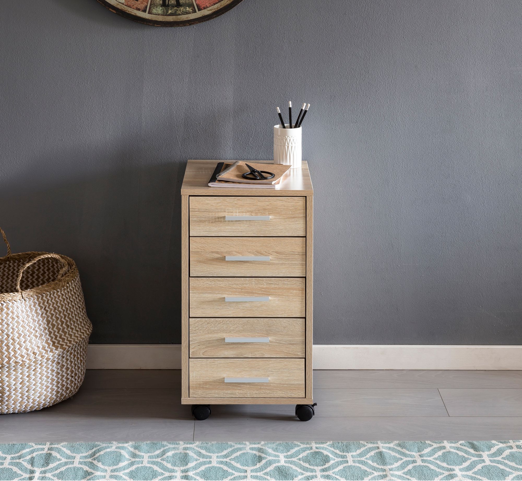 Rollcontainer Holz Rollen Standcontainer 33x63x38cm Schreibtischcontainer – Ansicht 4