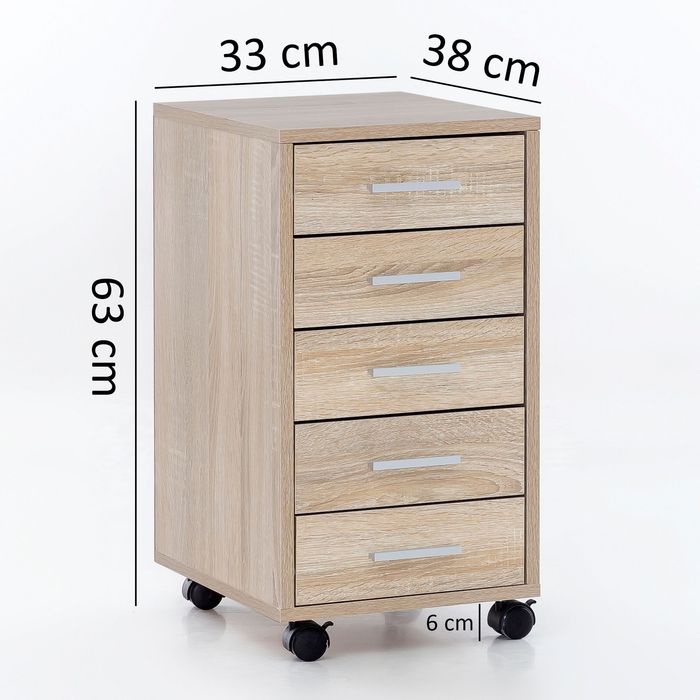 Rollcontainer Holz Rollen Standcontainer 33x63x38cm Schreibtischcontainer – Maßzeichnung