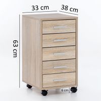 Rollcontainer Holz Rollen Standcontainer 33x63x38cm Schreibtischcontainer – Ansicht 3