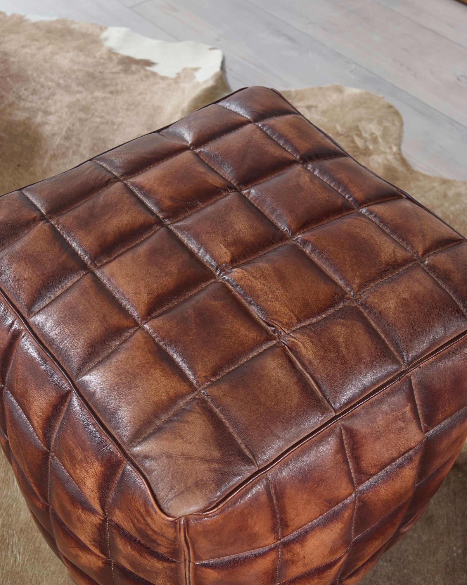 FineBuy Sitzwürfel Leder Ottomane Sitzhocker Hocker braun Polsterhocker – Ansicht 4