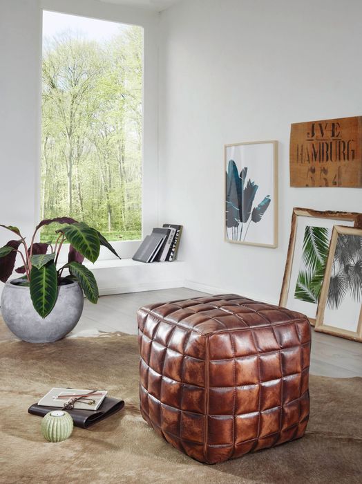 FineBuy Sitzwürfel Echtleder braun 39 x 41 x 39 cm Ottomane Wohnzimmer, Design Pouf Hocker orientalisch, Polster Sitzhocker edel, Orient Beinablage Sofa, Würfel Polsterhocker eckig 4250950281608