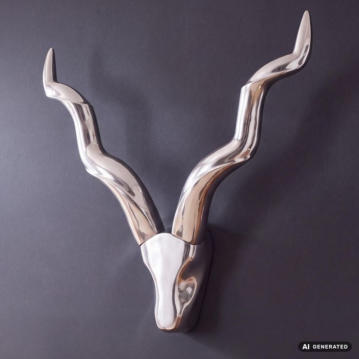 FineBuy Hirschgeweih Wanddekoration Alu Aluminium Silber Wandgeweih Geweih