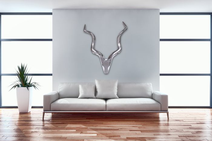 FineBuy Deko Hirschgeweih Aluminium Wanddeko Landhausstil Silber Metall modern, Design Hirschkopf Landhaus Geweih Wand, Wohndeko Hirsch außen, Wandschmuck 15209