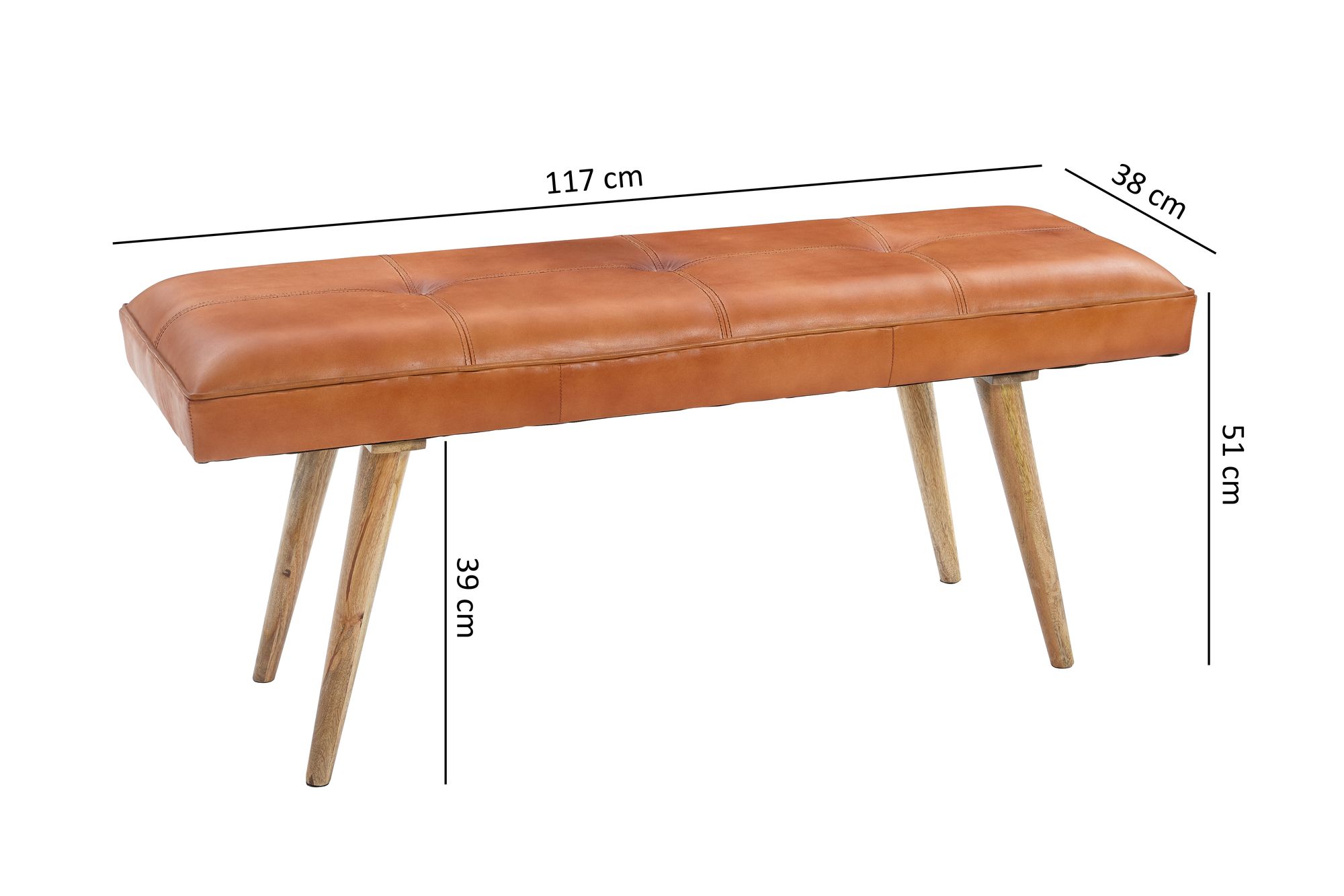 Gepolsterte Sitzbank 120cm Echtleder Braun Polsterbank Garderobenbank Flurbank – Ansicht 3