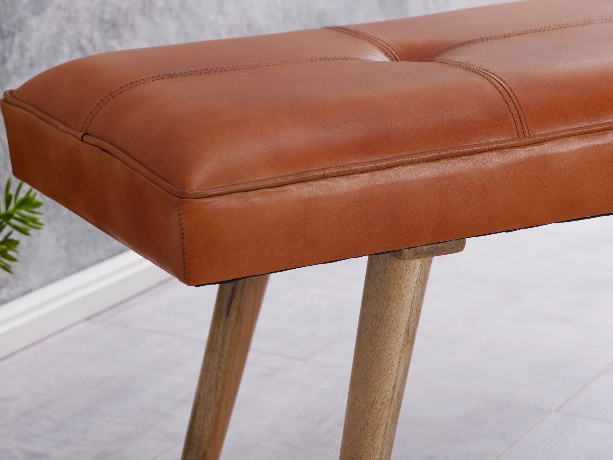 Gepolsterte Sitzbank 120cm Echtleder Braun Polsterbank Garderobenbank Flurbank – Ansicht 5