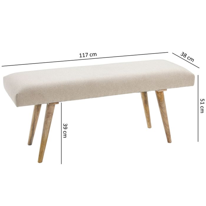 Gepolsterte Sitzbank 120 cm Stoff Retro Polsterbank Garderobenbank Flurbank – Maßzeichnung