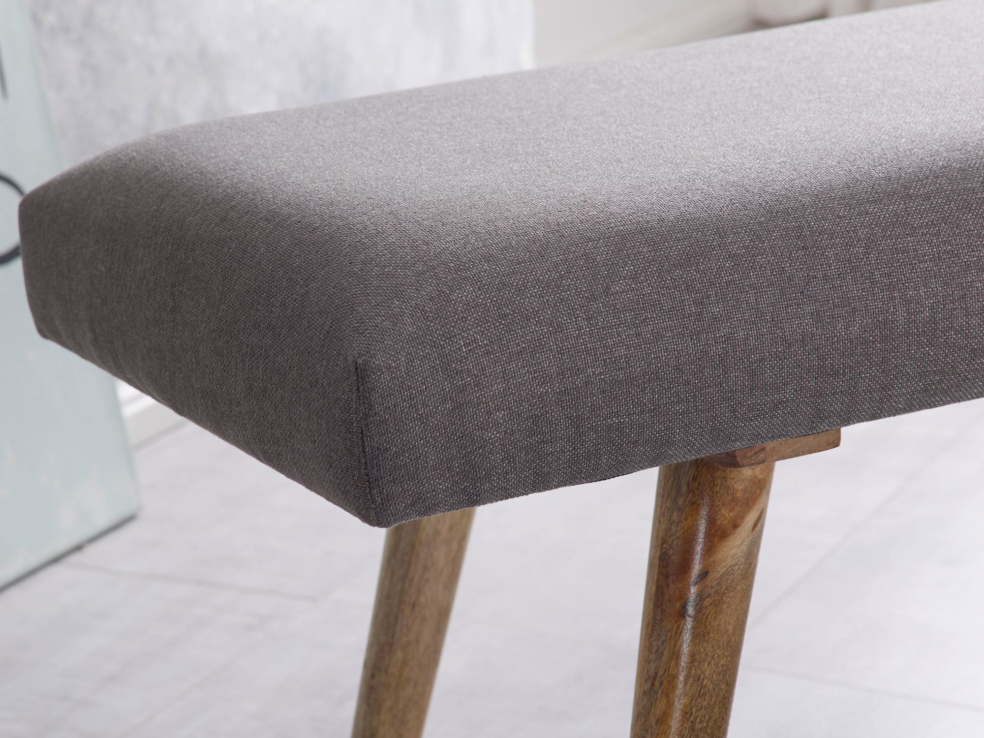 Gepolsterte Sitzbank 120cm Stoff Grau Polsterbank Garderobenbank Flurbank Bank – Ansicht 5