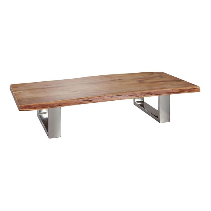 FineBuy Couchtisch 115 x 25 x 58 cm Akazie Massiv Holz Metallgestell groß, Baumstamm Wohnzimmertisch Massivholz Braun, Baumkante Sofatisch Landhaus Holztisch, Tisch Wohnzimmer Stubentisch 4250950283428