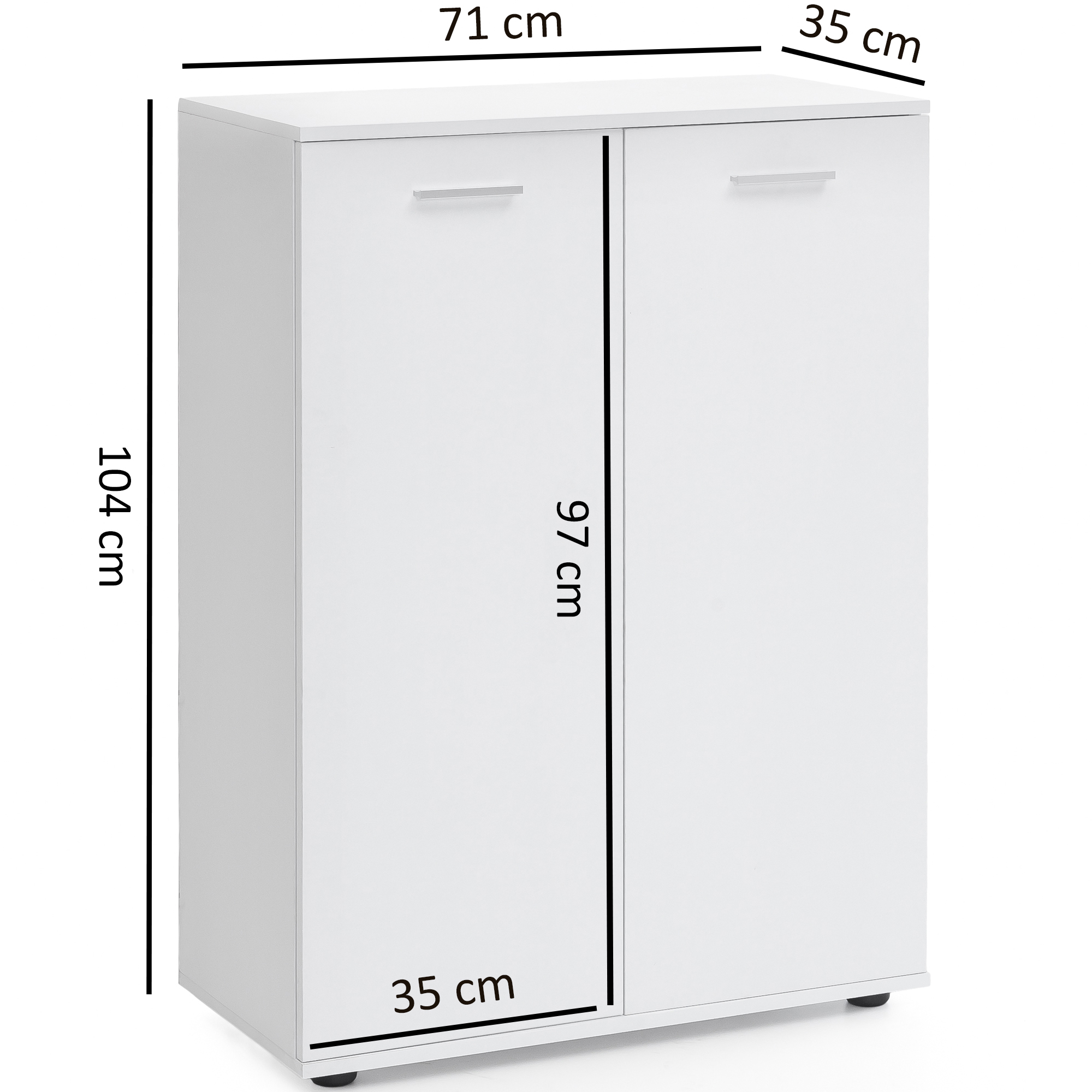 Sideboard 70cm weiß mit 2 Türen und Einlegeböden Kommode für Ordner Aktenschrank modern – Ansicht 3