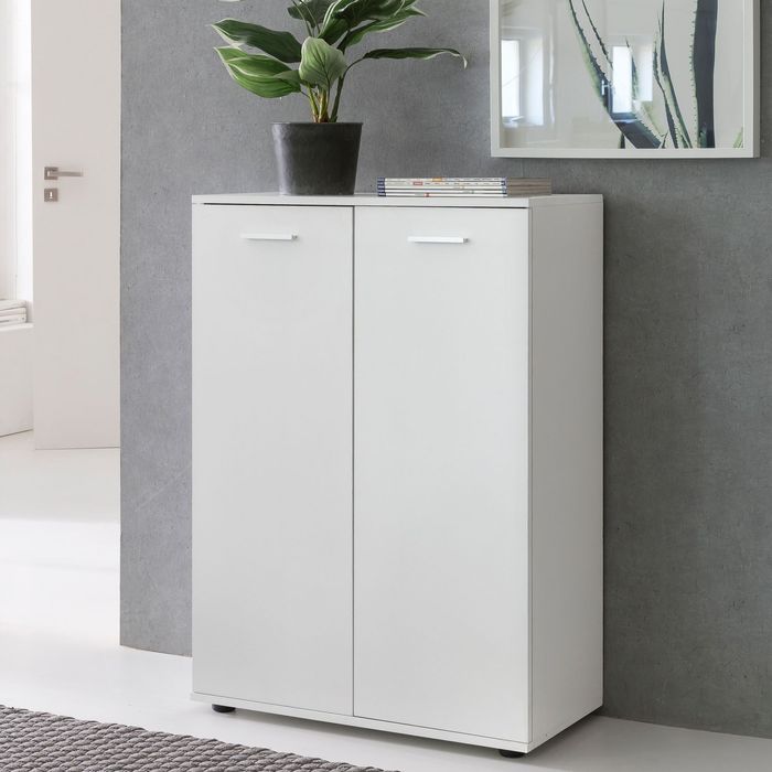 Sideboard 70cm weiß mit 2 Türen und Einlegeböden Kommode für Ordner Aktenschrank modern