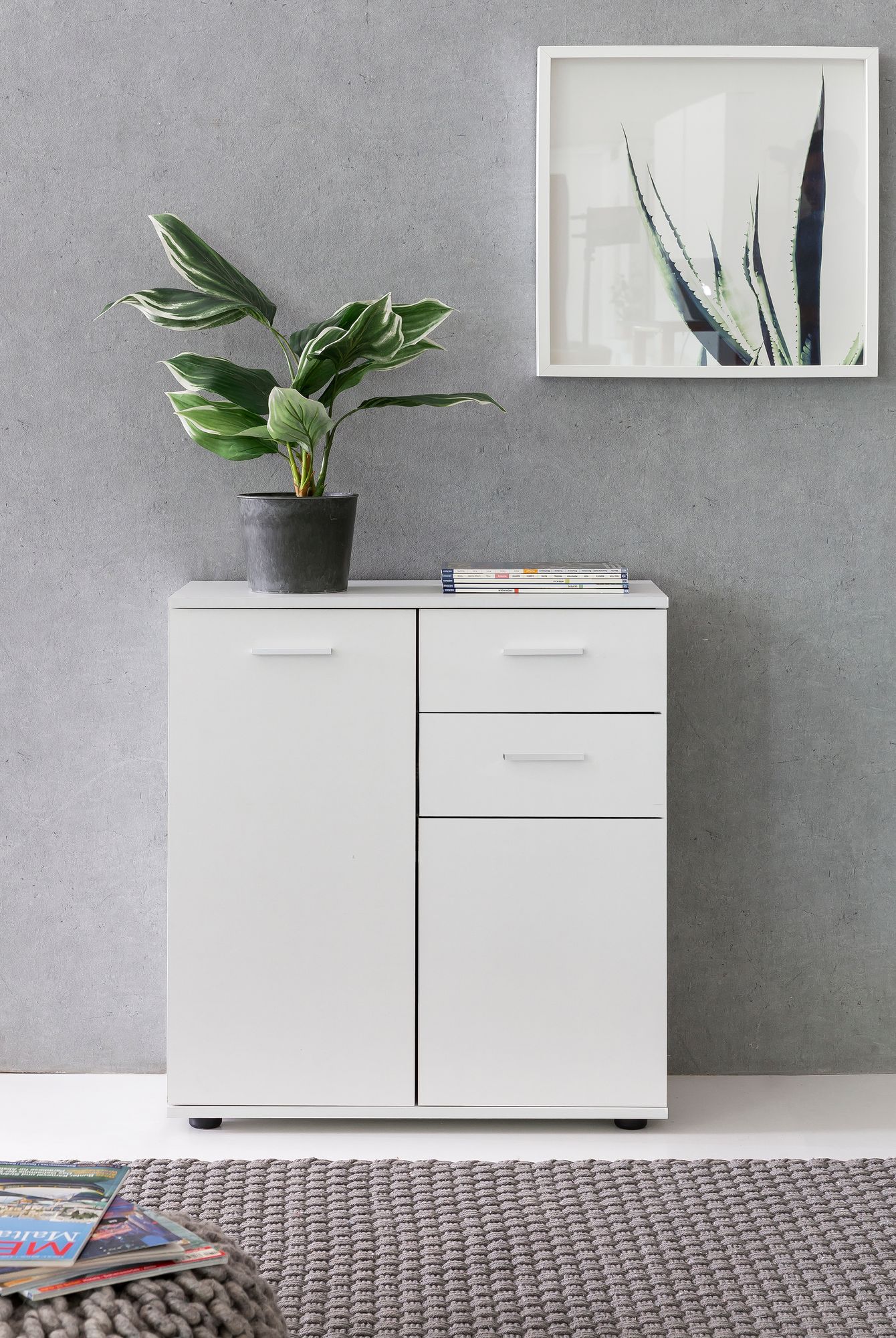 Sideboard 70 cm Weiß mit 2 Türen & 2 Schubladen Kommode Aktenschrank Tiefe 35 cm – Ansicht 4