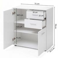 Sideboard 70 cm Weiß mit 2 Türen & 2 Schubladen Kommode Aktenschrank Tiefe 35 cm – Ansicht 3
