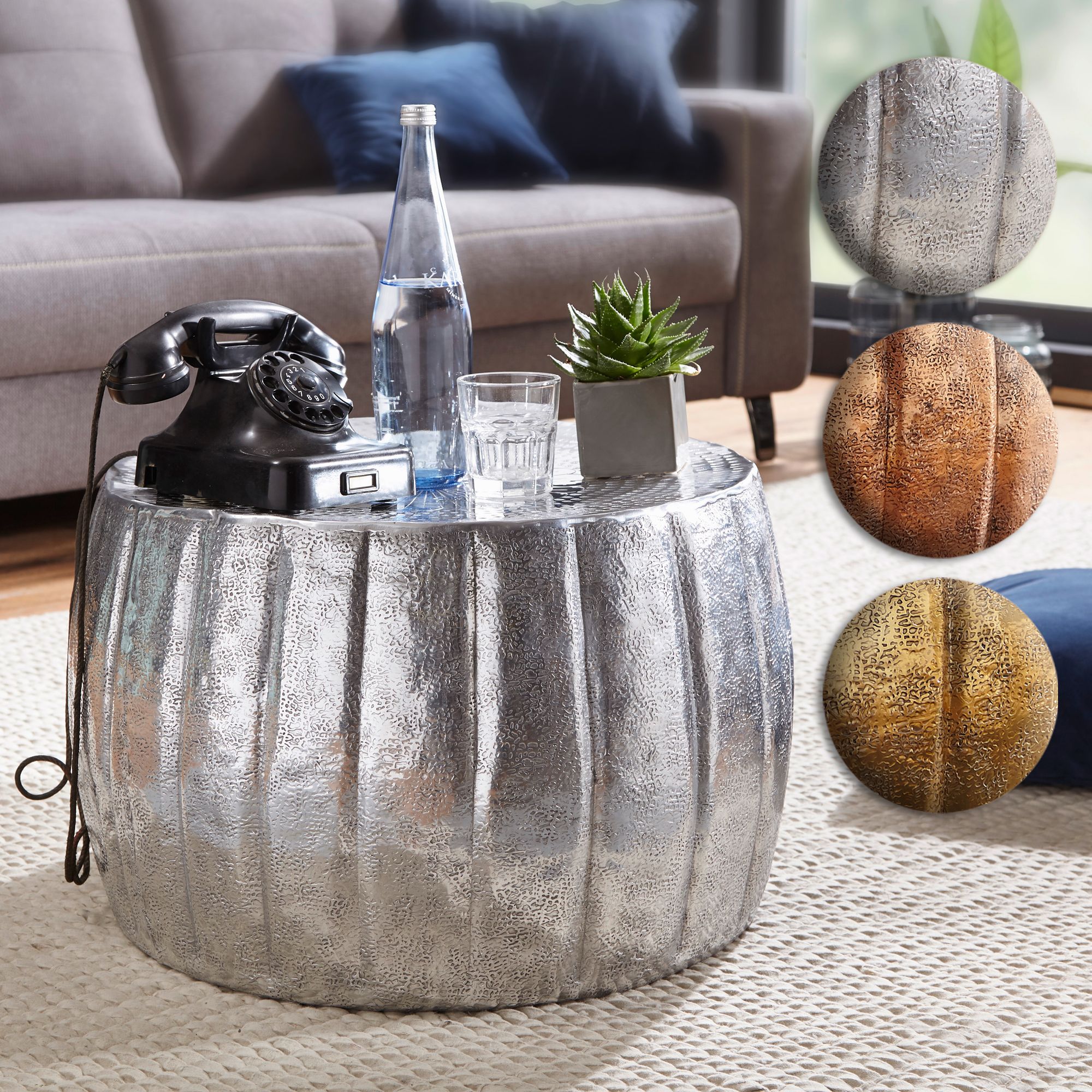 FineBuy Design Couchtisch rund 60 cm aus Metall - Handgefertigter Aluminium Wohnzimmertisch Hammerschlag - Orientalischer flacher Alu Sofatisch | Farbe: Gold FineBuy Design Couchtisch rund 60 cm aus Metall - Handgefertigter Aluminium Wohnzimmertisch Hammerschlag - Orientalischer flacher Alu Sofatisch | Farbe: Gold