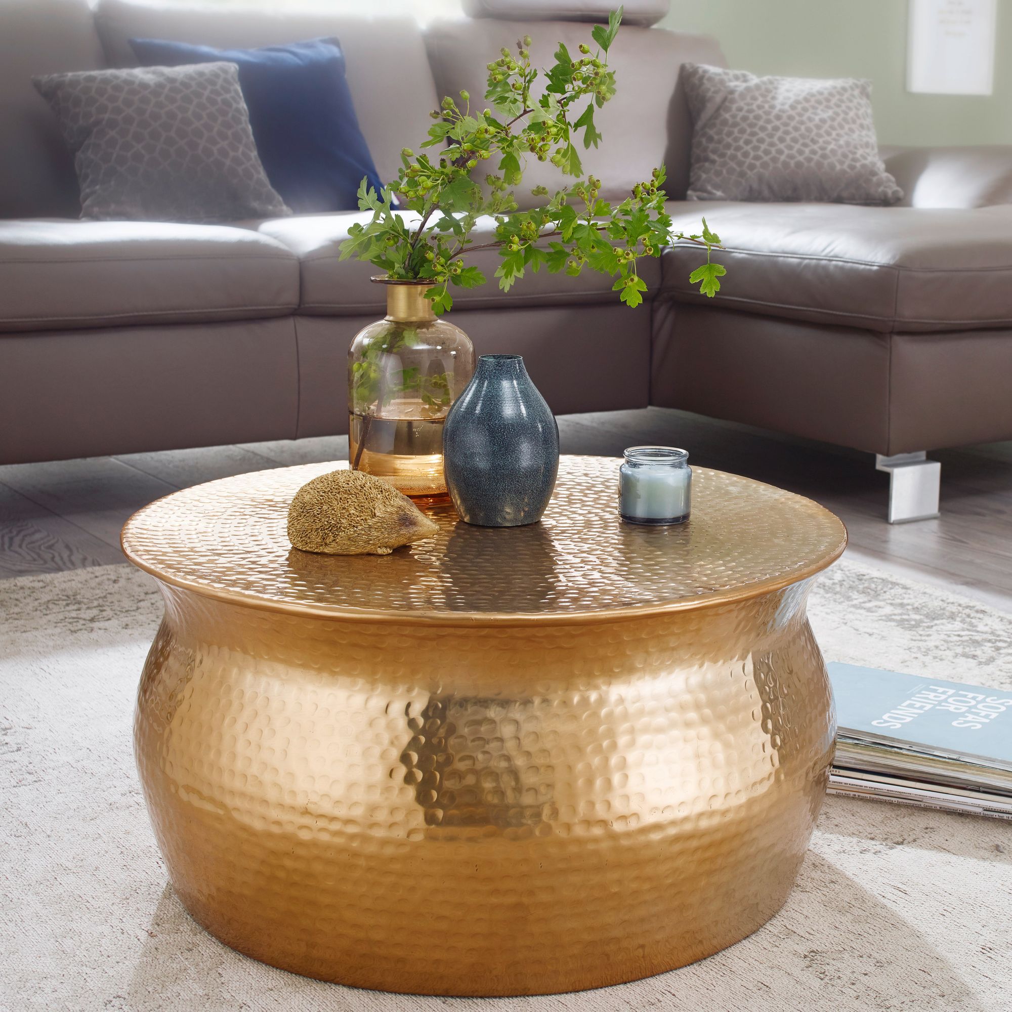 FineBuy Couchtisch rund 60 cm Metall - Design Aluminium Wohnzimmertisch handgefertigt - Orientalischer Alu Beistelltisch Wohnzimmer Tisch Hammerschlag | Farbe: Gold FineBuy Couchtisch rund 60 cm Metall - Design Aluminium Wohnzimmertisch handgefertigt - Orientalischer Alu Beistelltisch Wohnzimmer Tisch Hammerschlag | Farbe: Gold