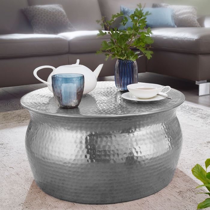 FineBuy Couchtisch Wohnzimmertisch Rund Sofatisch Hammerschlag Stubentisch