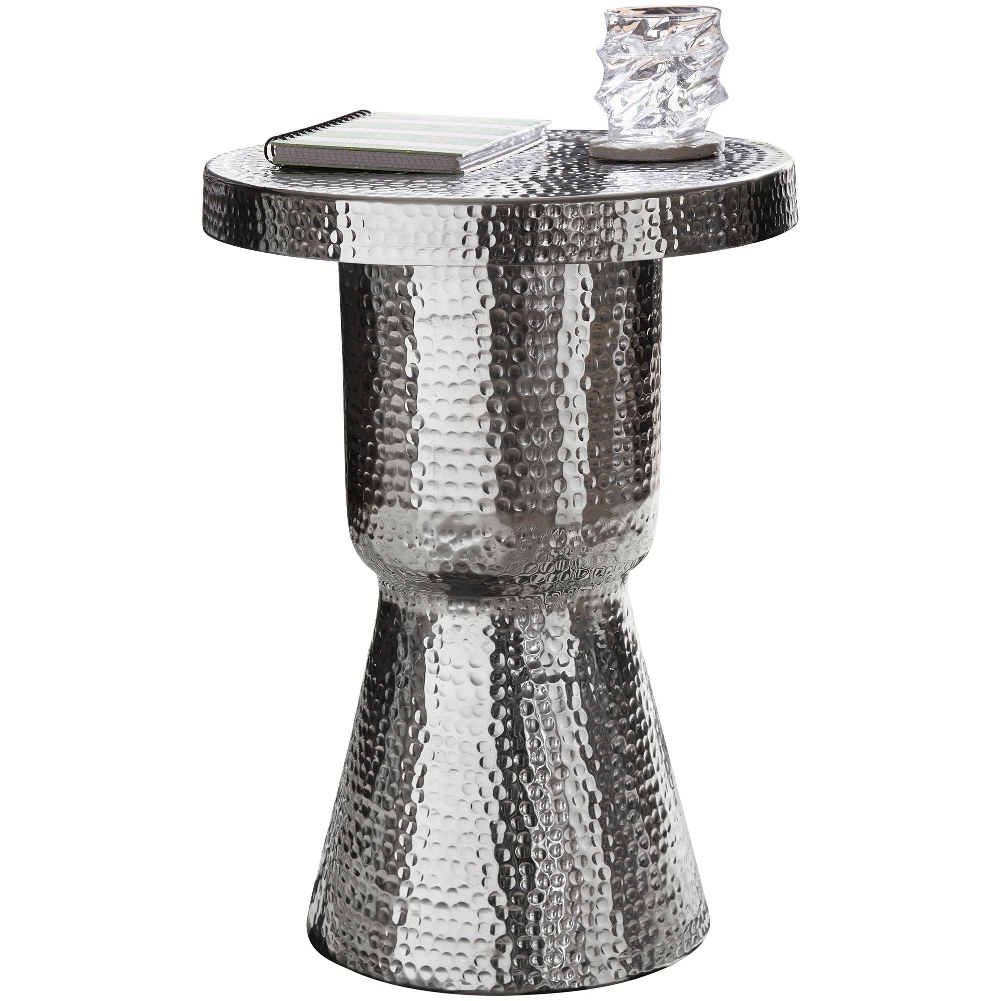 FineBuy Beistelltisch rund 43 cm Metall - Orientalischer Design Wohnzimmertisch Aluminium - Hammerschlag Alu kleiner Couchtisch - Dekotisch | Farbe: Gold