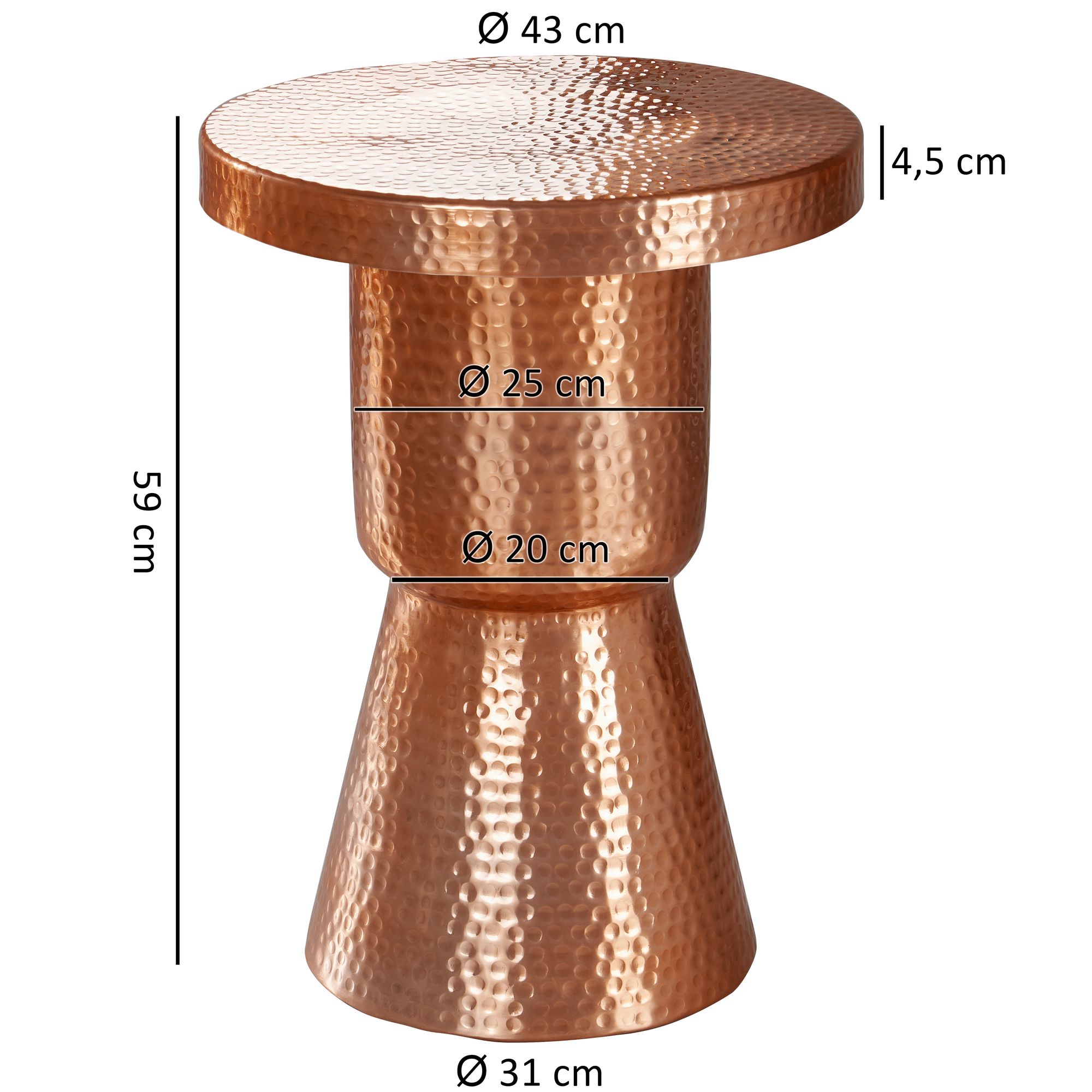FineBuy Beistelltisch rund 43 cm Metall - Orientalischer Design Wohnzimmertisch Aluminium - Hammerschlag Alu kleiner Couchtisch - Dekotisch | Farbe: Gold