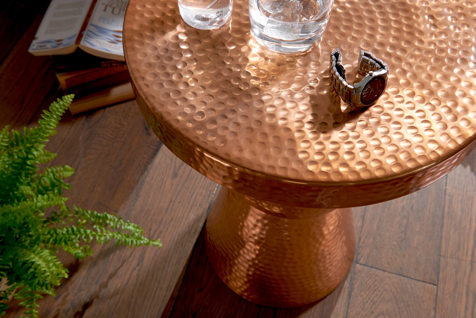 FineBuy Beistelltisch rund 43 cm Metall - Orientalischer Design Wohnzimmertisch Aluminium - Hammerschlag Alu kleiner Couchtisch - Dekotisch | Farbe: Gold