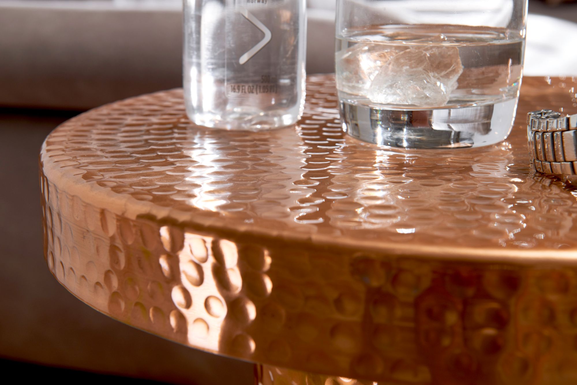 FineBuy Beistelltisch rund 43 cm Metall - Orientalischer Design Wohnzimmertisch Aluminium - Hammerschlag Alu kleiner Couchtisch - Dekotisch | Farbe: Gold