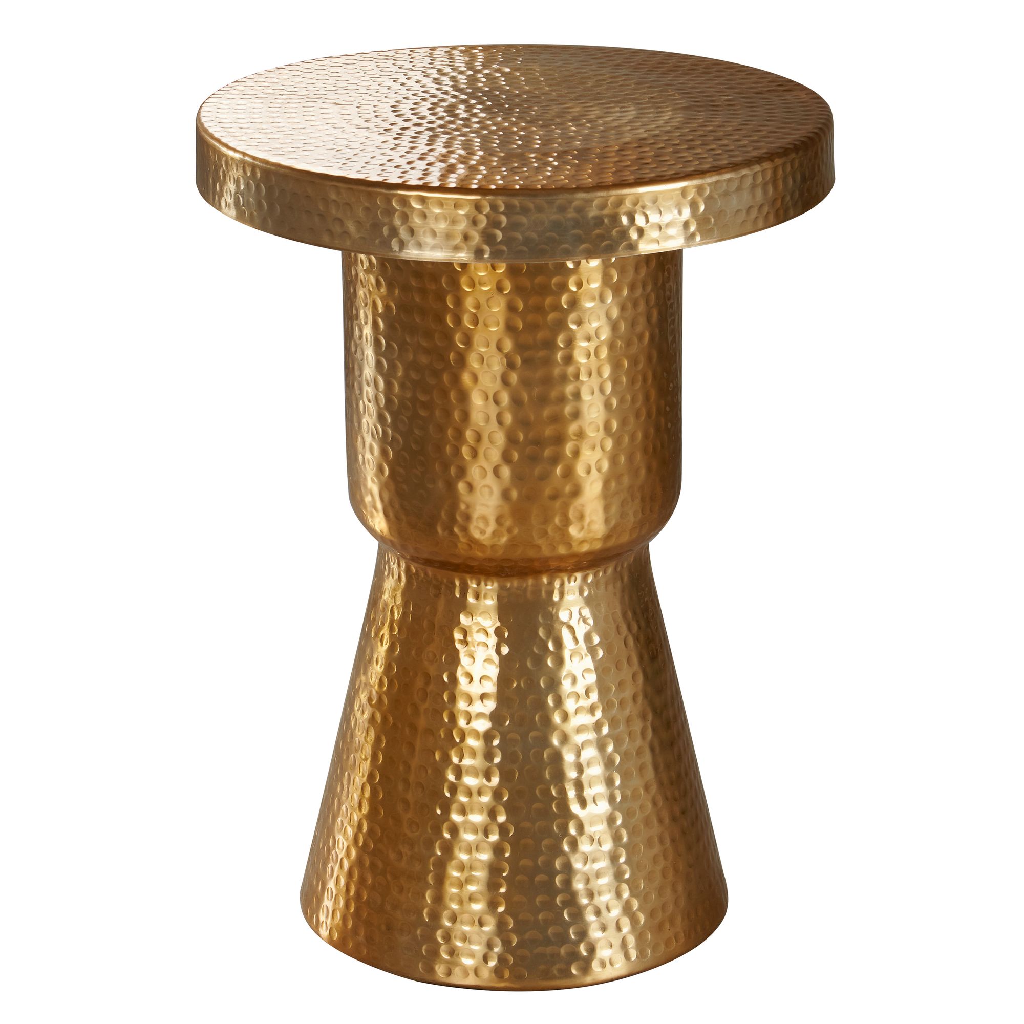 FineBuy Beistelltisch rund 43 cm Metall - Orientalischer Design Wohnzimmertisch Aluminium - Hammerschlag Alu kleiner Couchtisch - Dekotisch | Farbe: Gold