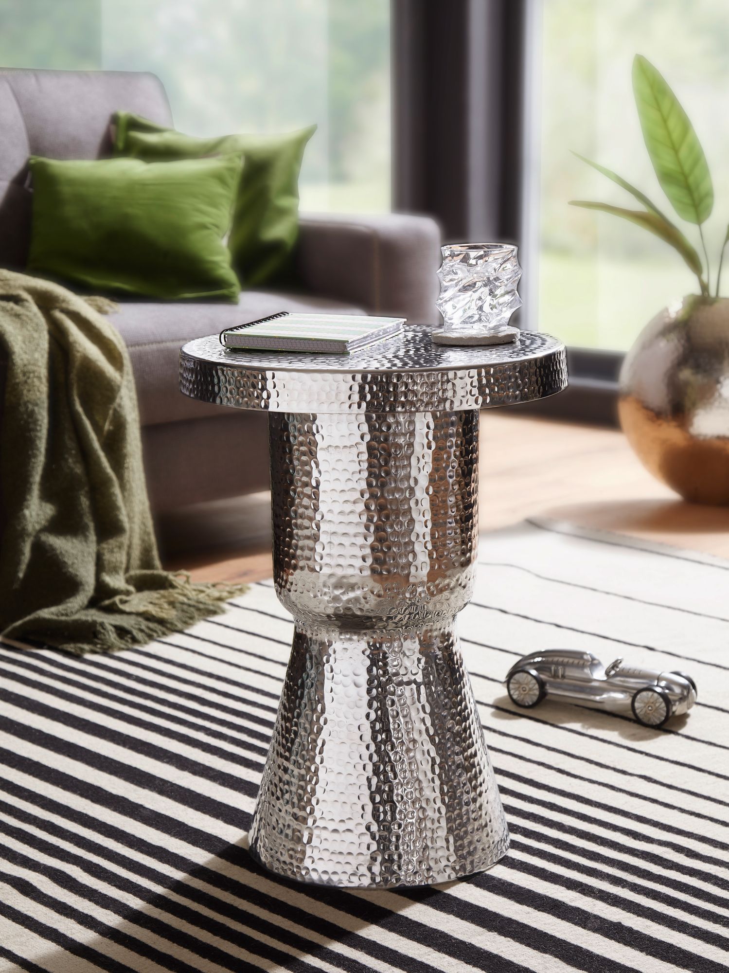 FineBuy Beistelltisch rund 43 cm Metall - Orientalischer Design Wohnzimmertisch Aluminium - Hammerschlag Alu kleiner Couchtisch - Dekotisch | Farbe: Gold